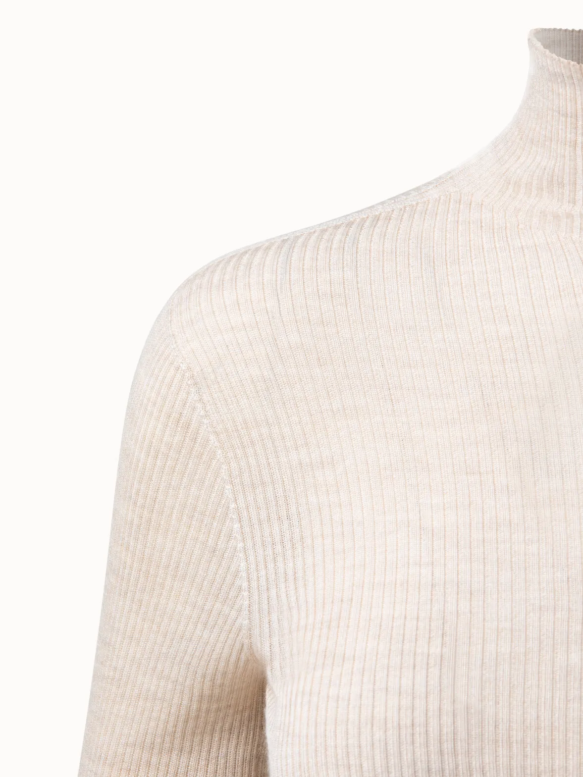 Fine Rib Pullover from Cashmere Silk with Mock Neck