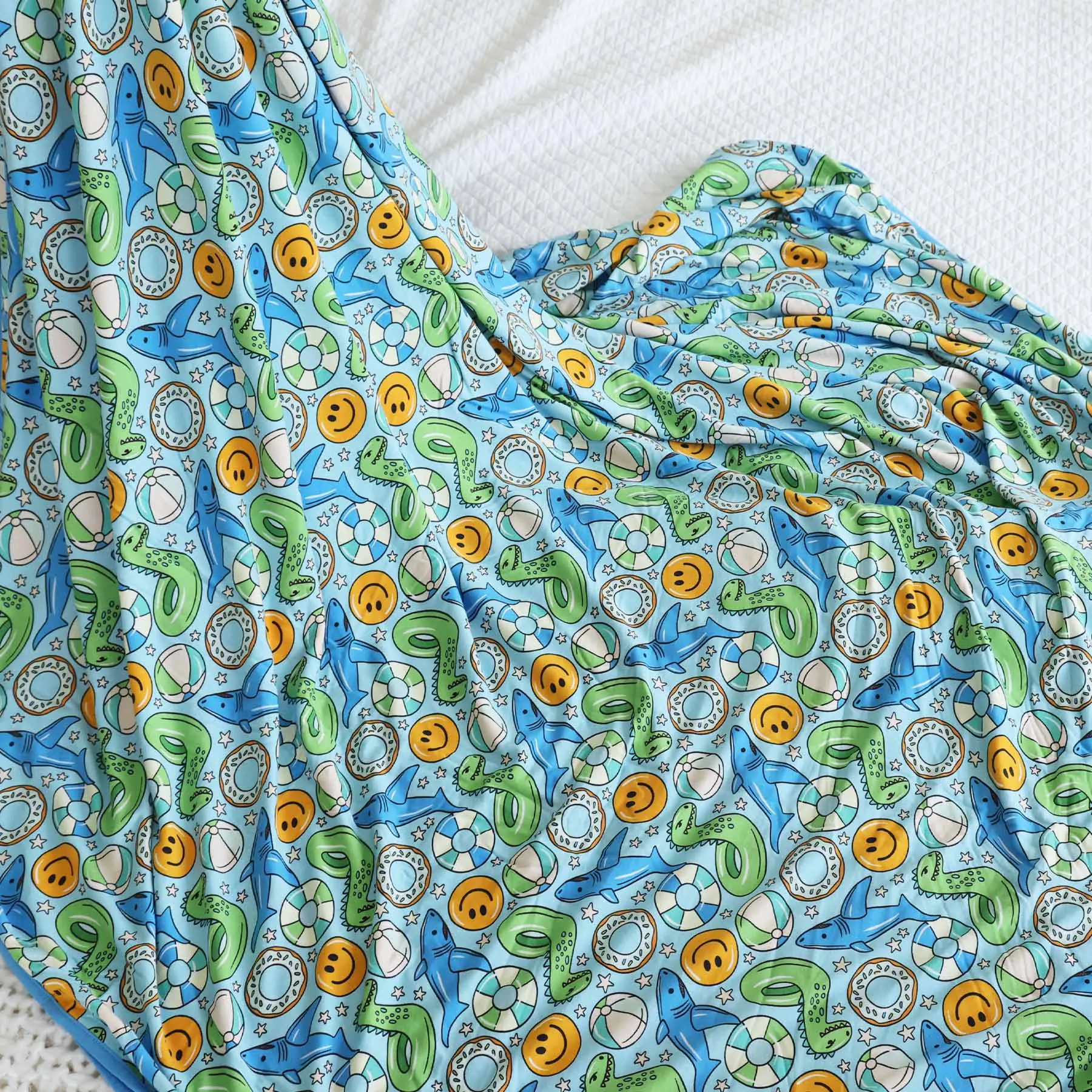 Floatie Friends Double Sided Bamboo Blanket | Blue