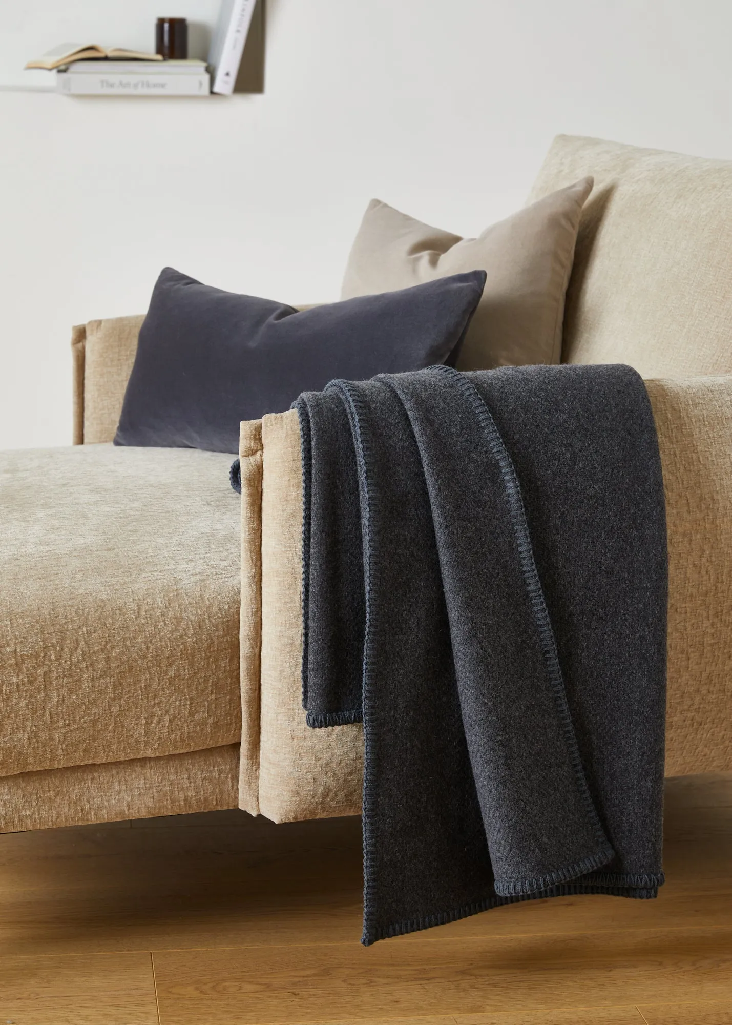 Foxford Charcoal Blanket Stitch Cashmere Blend Throw