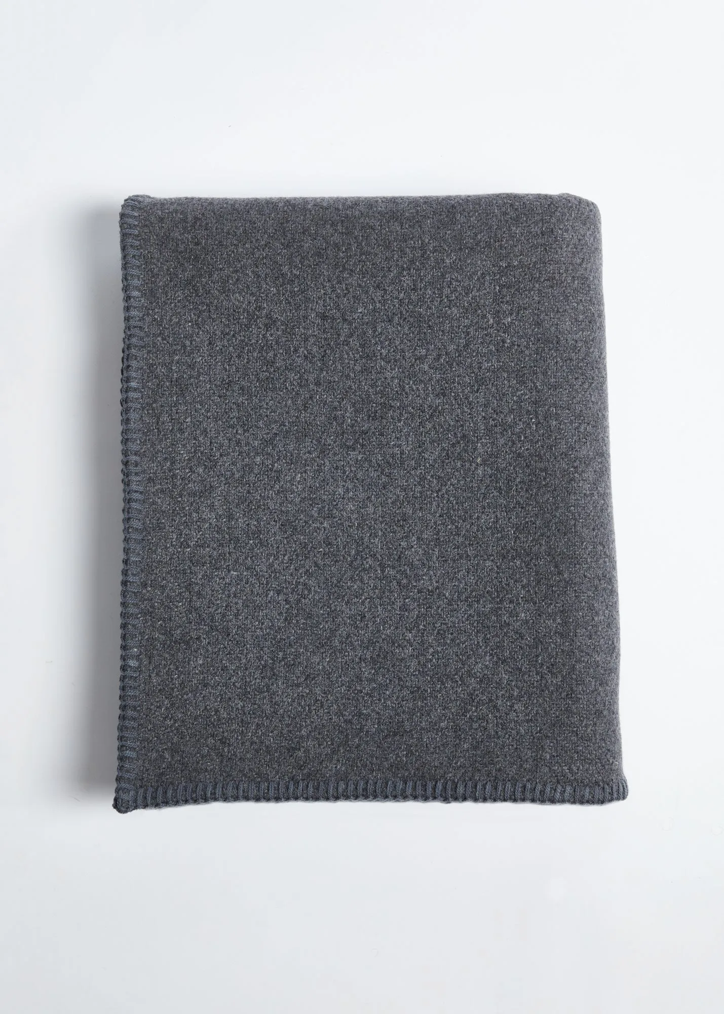 Foxford Charcoal Blanket Stitch Cashmere Blend Throw