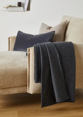 Foxford Charcoal Blanket Stitch Cashmere Blend Throw