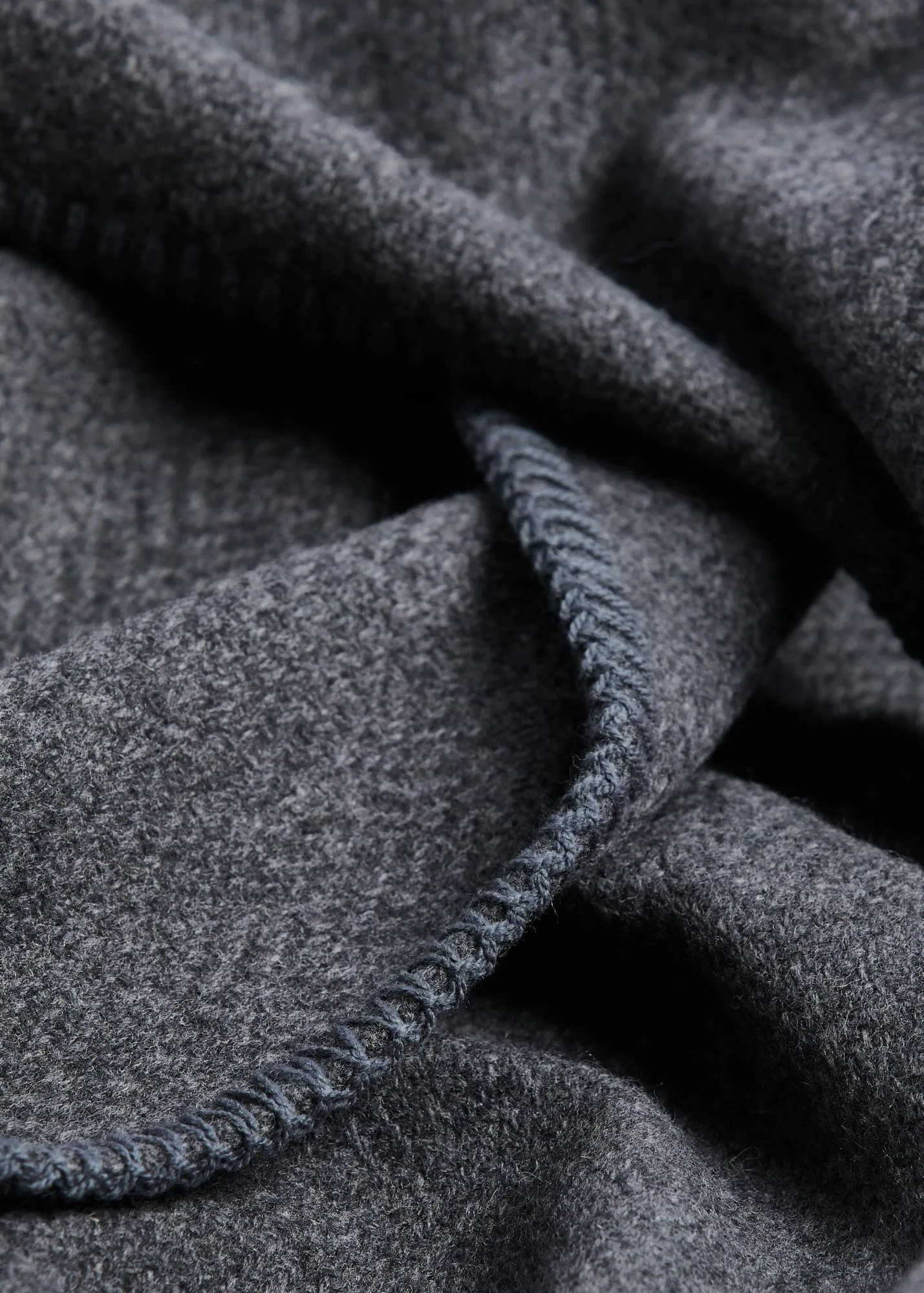 Foxford Charcoal Blanket Stitch Cashmere Blend Throw