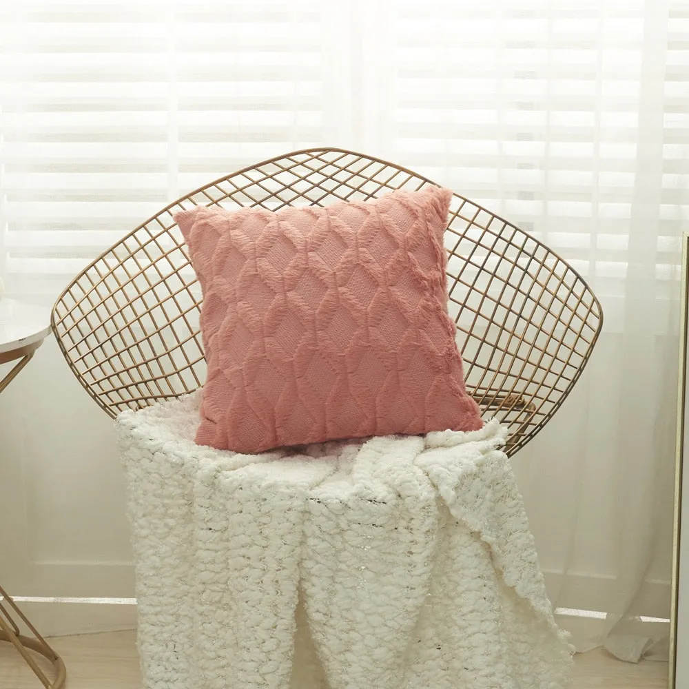 Geometric Decorative Plush Cushion Cover