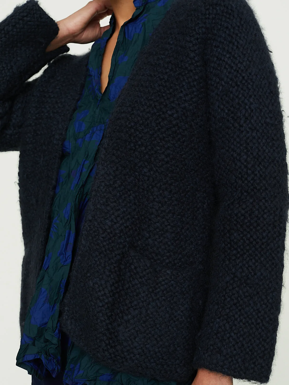 Giacca Legaccio Hand-Knitted Jacket Collo V in Dark Blue