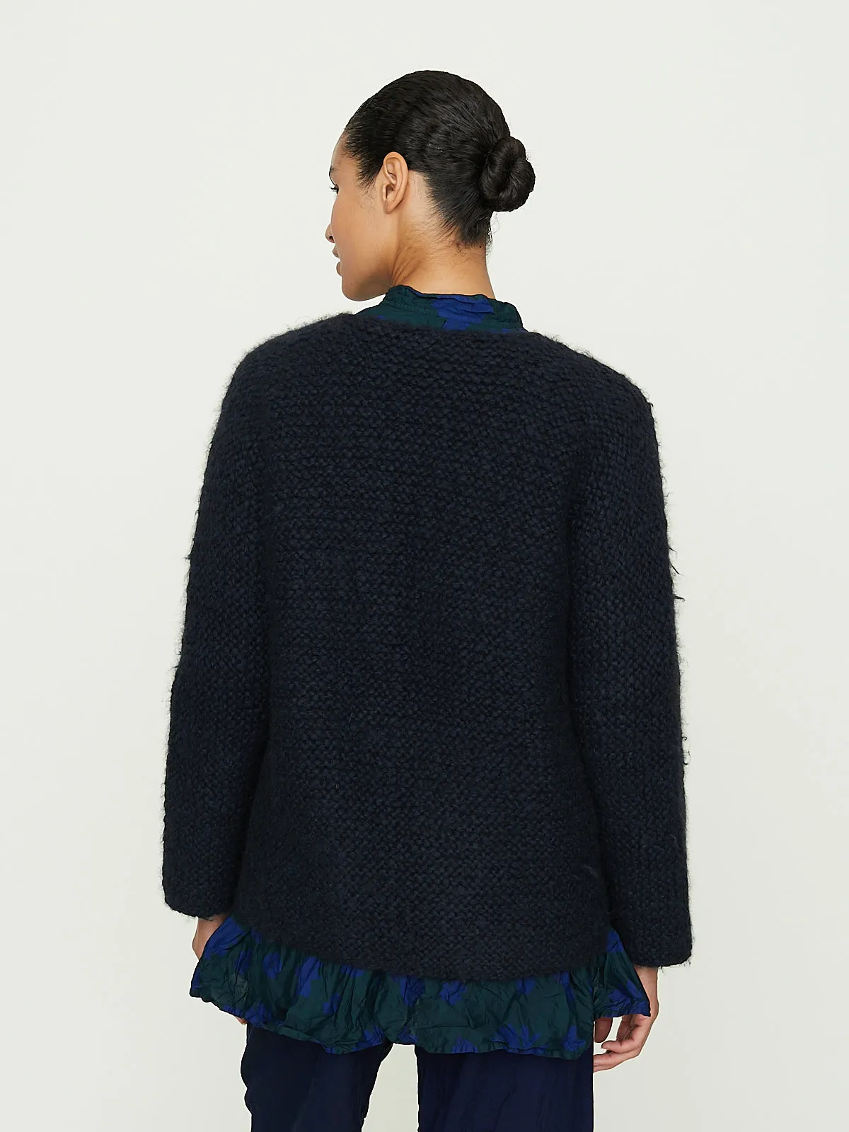 Giacca Legaccio Hand-Knitted Jacket Collo V in Dark Blue