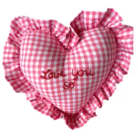 Heart Ruffle Pillow - dark pink gingham