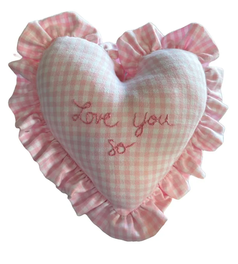 Heart Ruffle Pillow - Pink Gingham