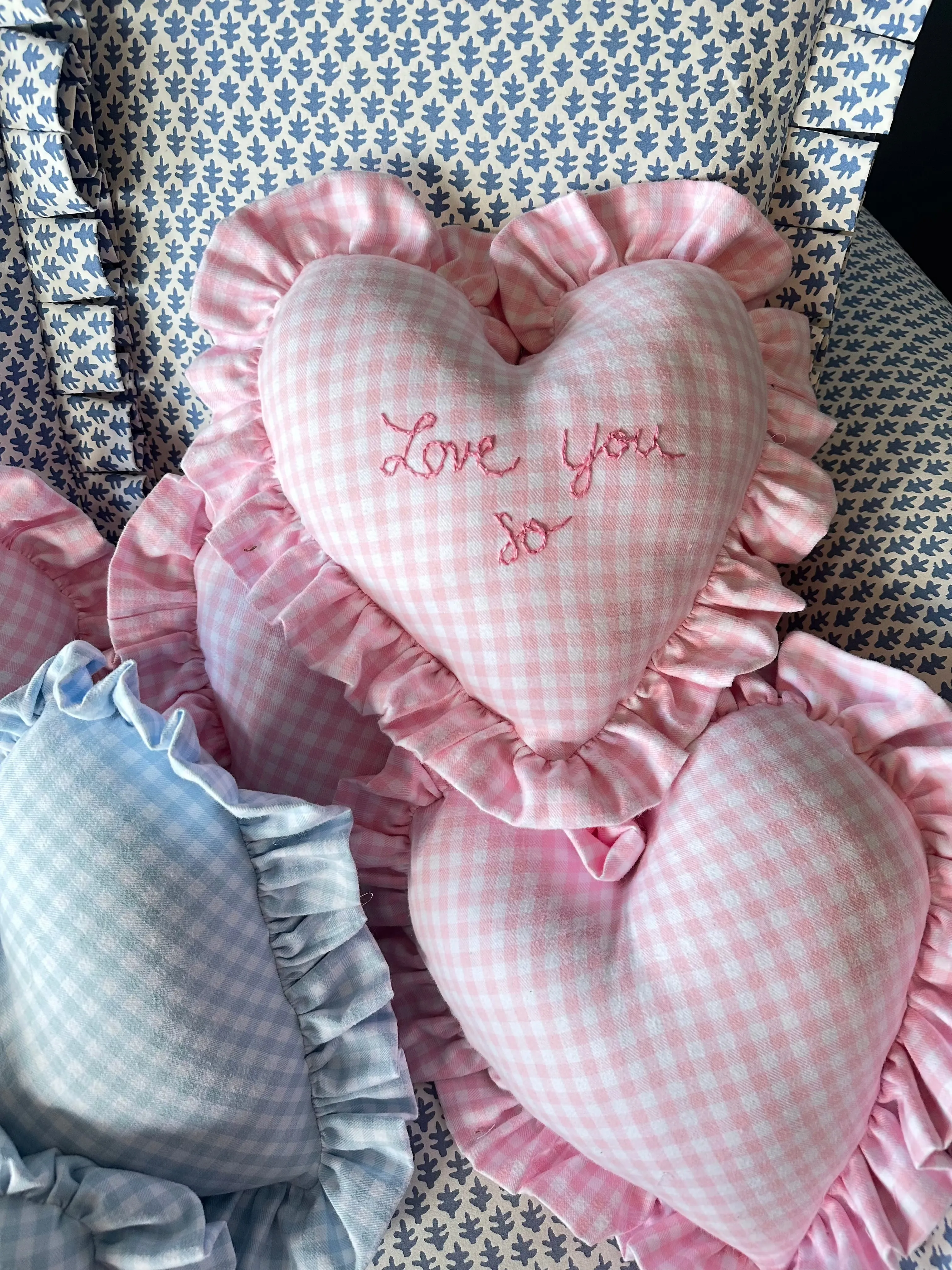 Heart Ruffle Pillow - Pink Gingham