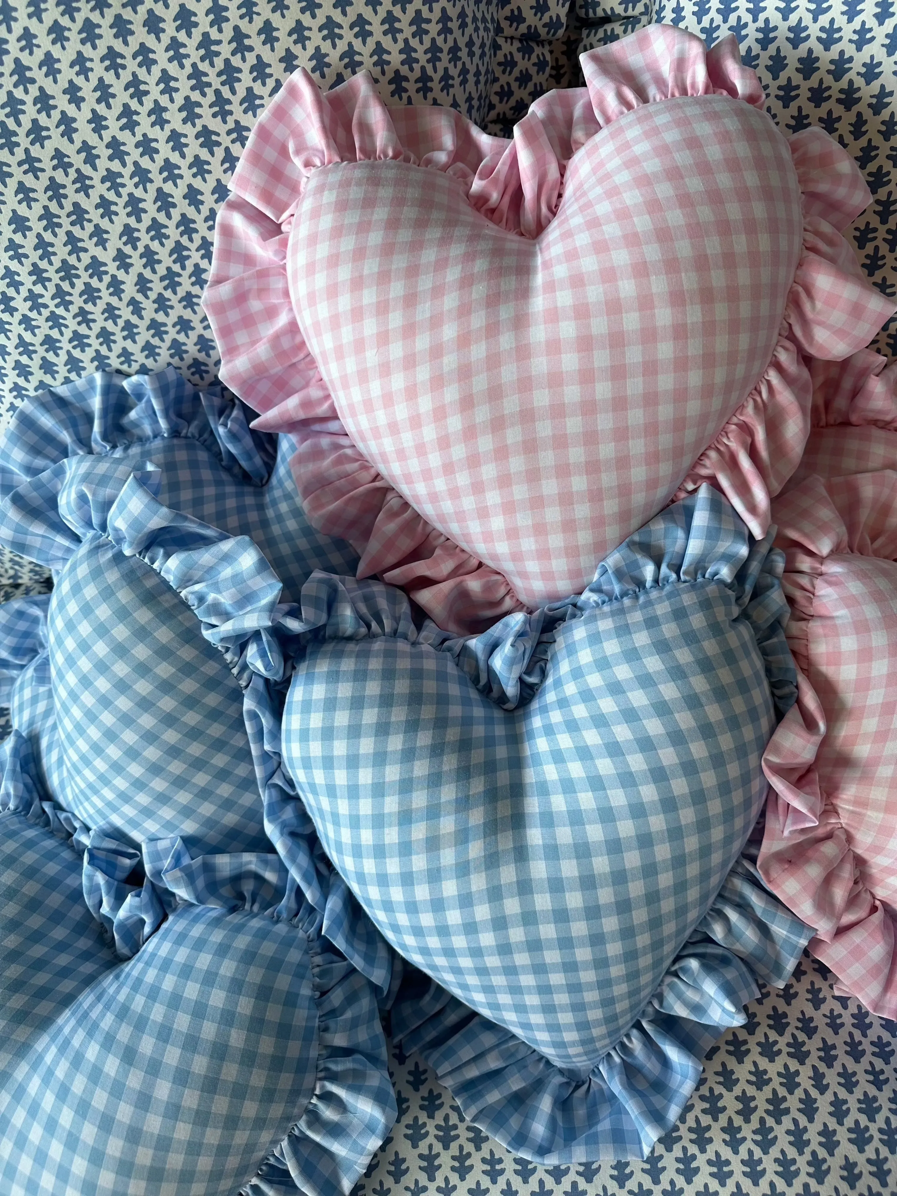 Heart Ruffle Pillow - Pink Gingham