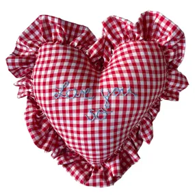 Heart Ruffle Pillow - red gingham