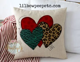 Hearts Leopard 18 x 18 Linen Pillow Cover