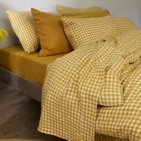 Honey Gingham 100% Linen Flat Sheet