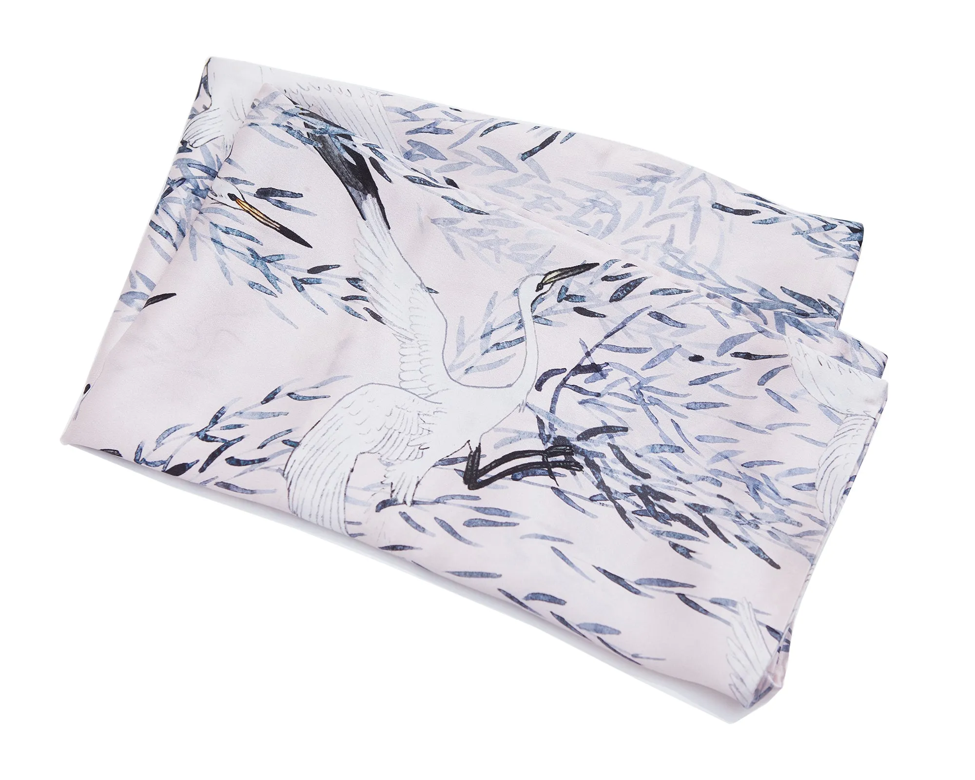 Jana Set - Silk Pillow Case & Eye Mask in Pink Crane