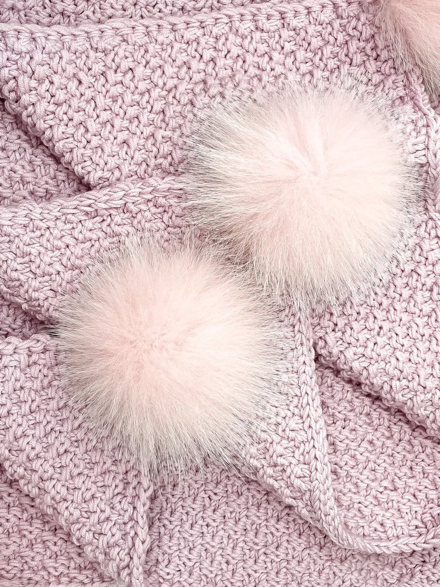 Merino Wool Baby Blanket with Fox Fur Pom Poms