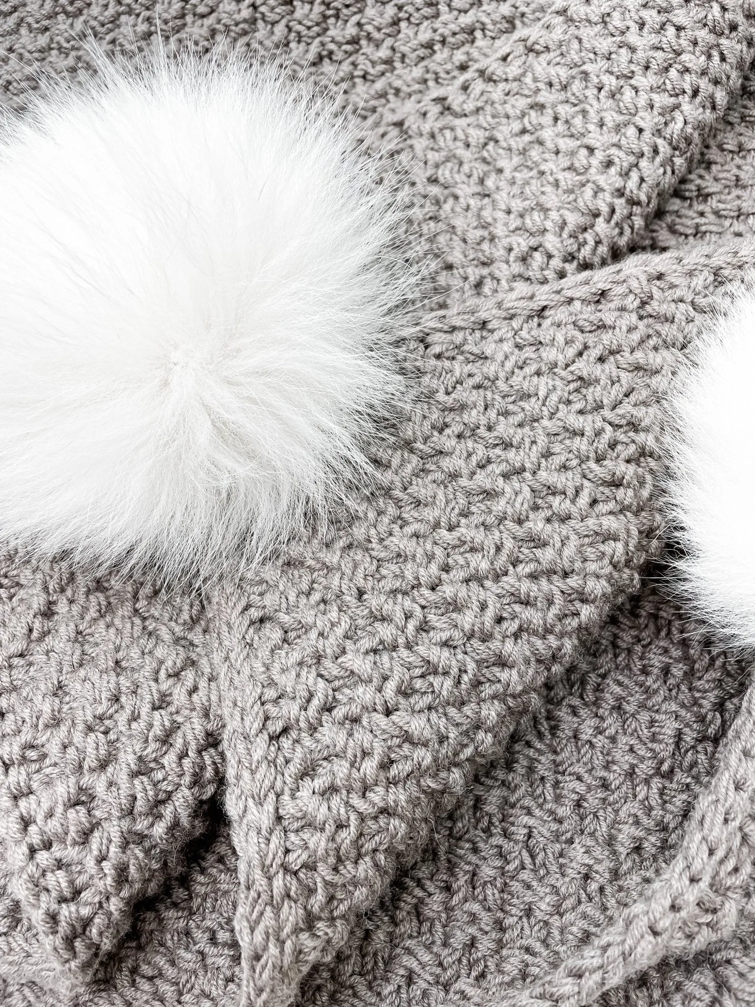 Merino Wool Baby Blanket with Fox Fur Pom Poms