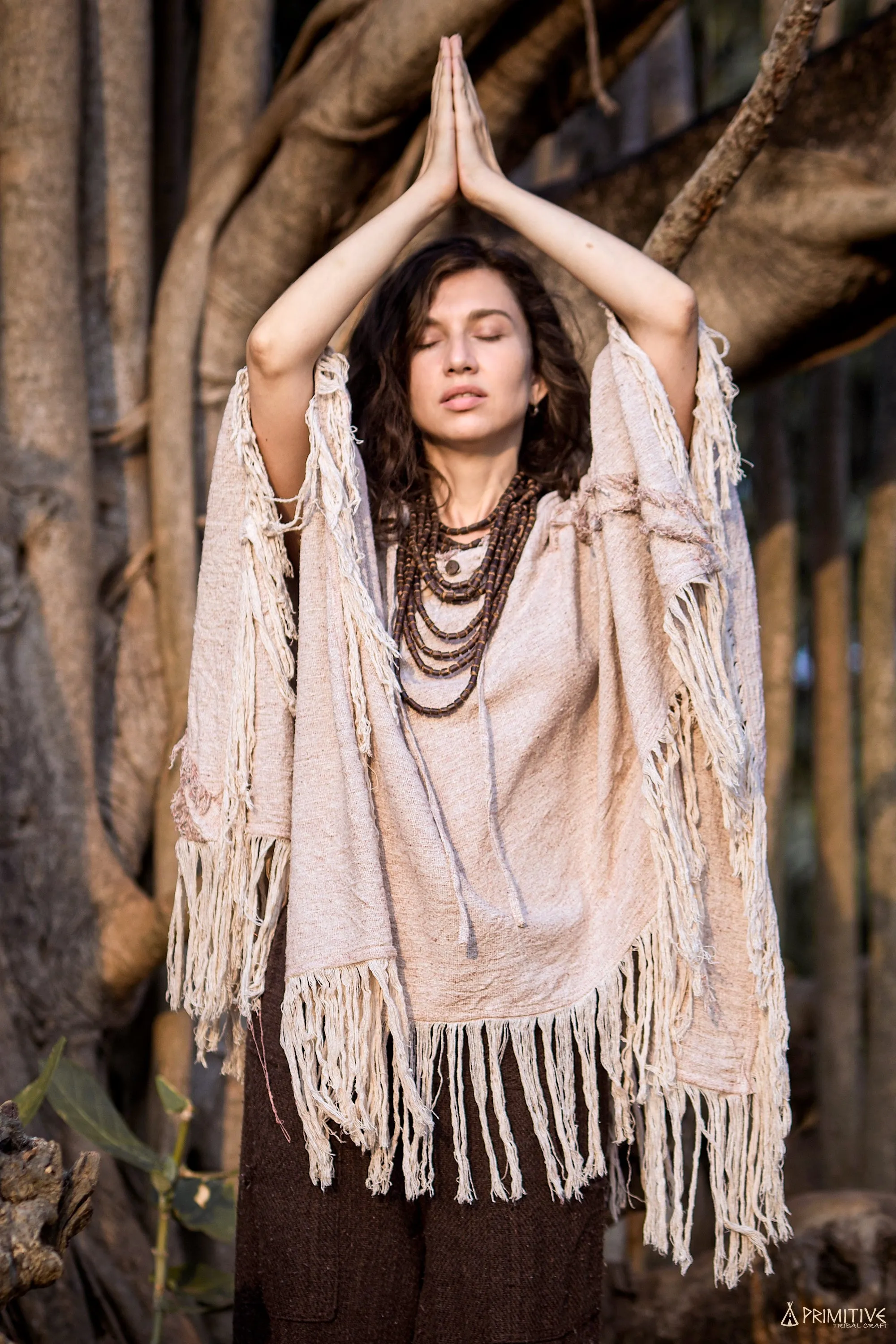 MOUNTAIN BIRD Poncho ⋙ Frayed Wild Raw Silk Poncho ⋘ Medicine Clothing