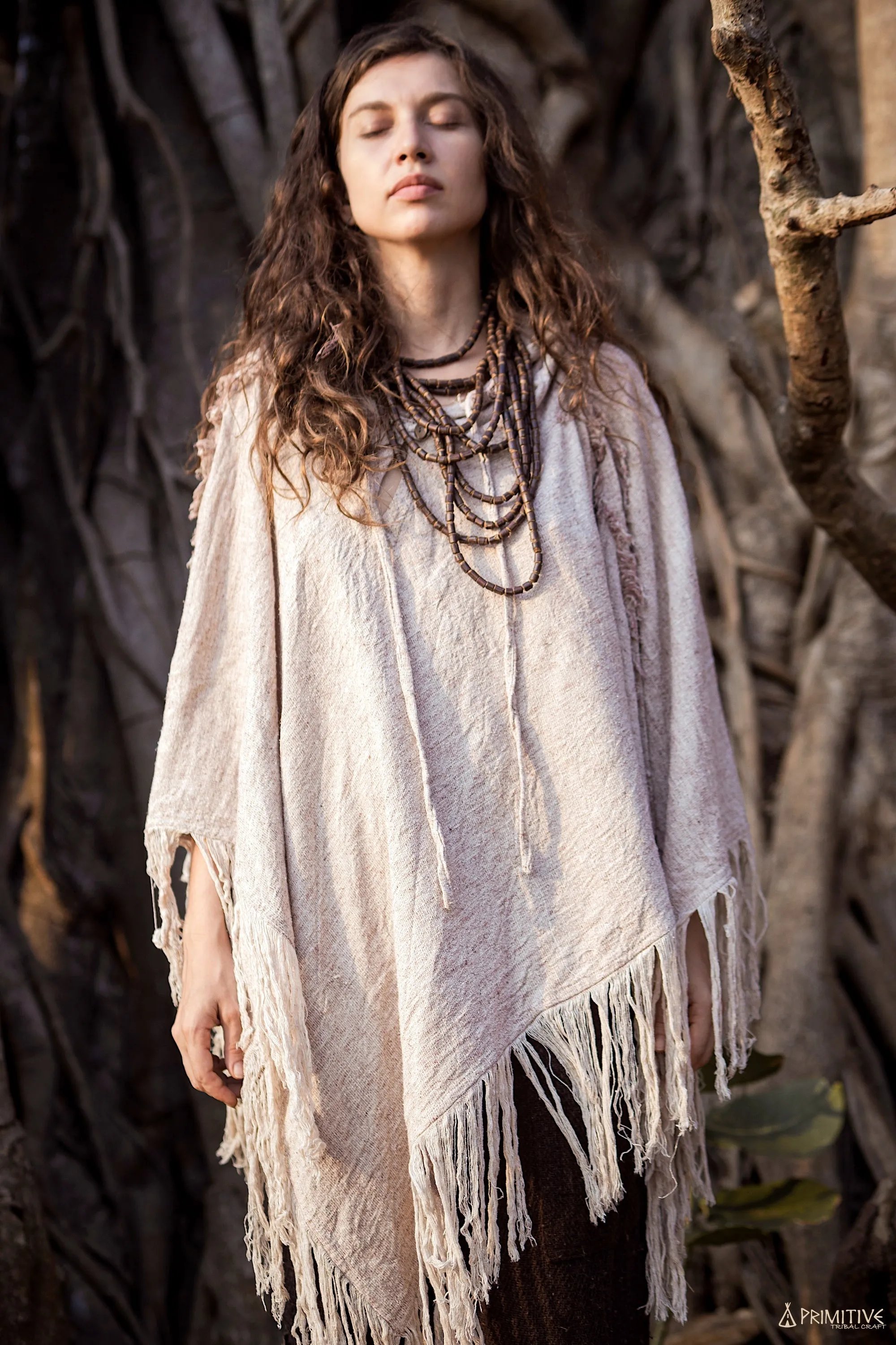 MOUNTAIN BIRD Poncho ⋙ Frayed Wild Raw Silk Poncho ⋘ Medicine Clothing