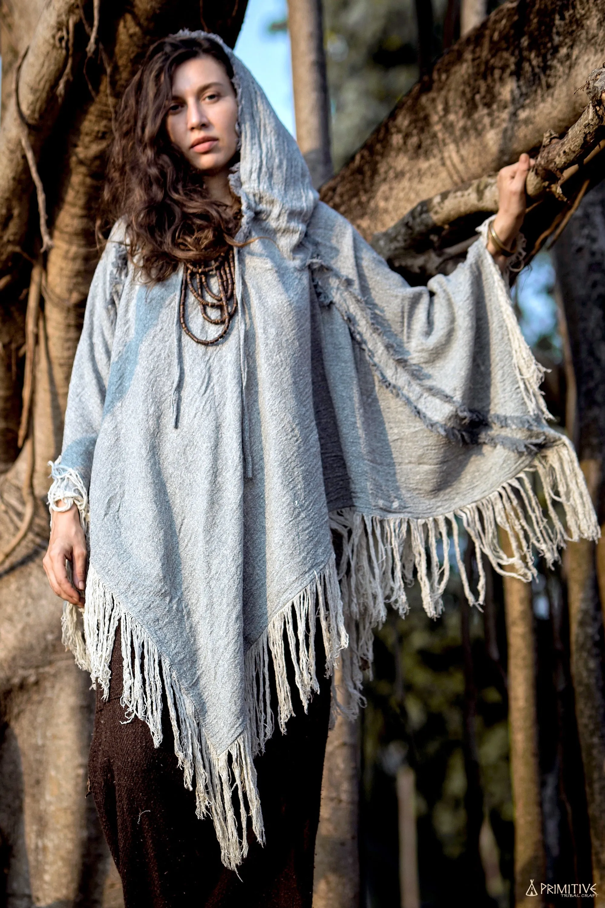 MOUNTAIN BIRD Poncho ⋙ Frayed Wild Raw Silk Poncho ⋘ Medicine Clothing