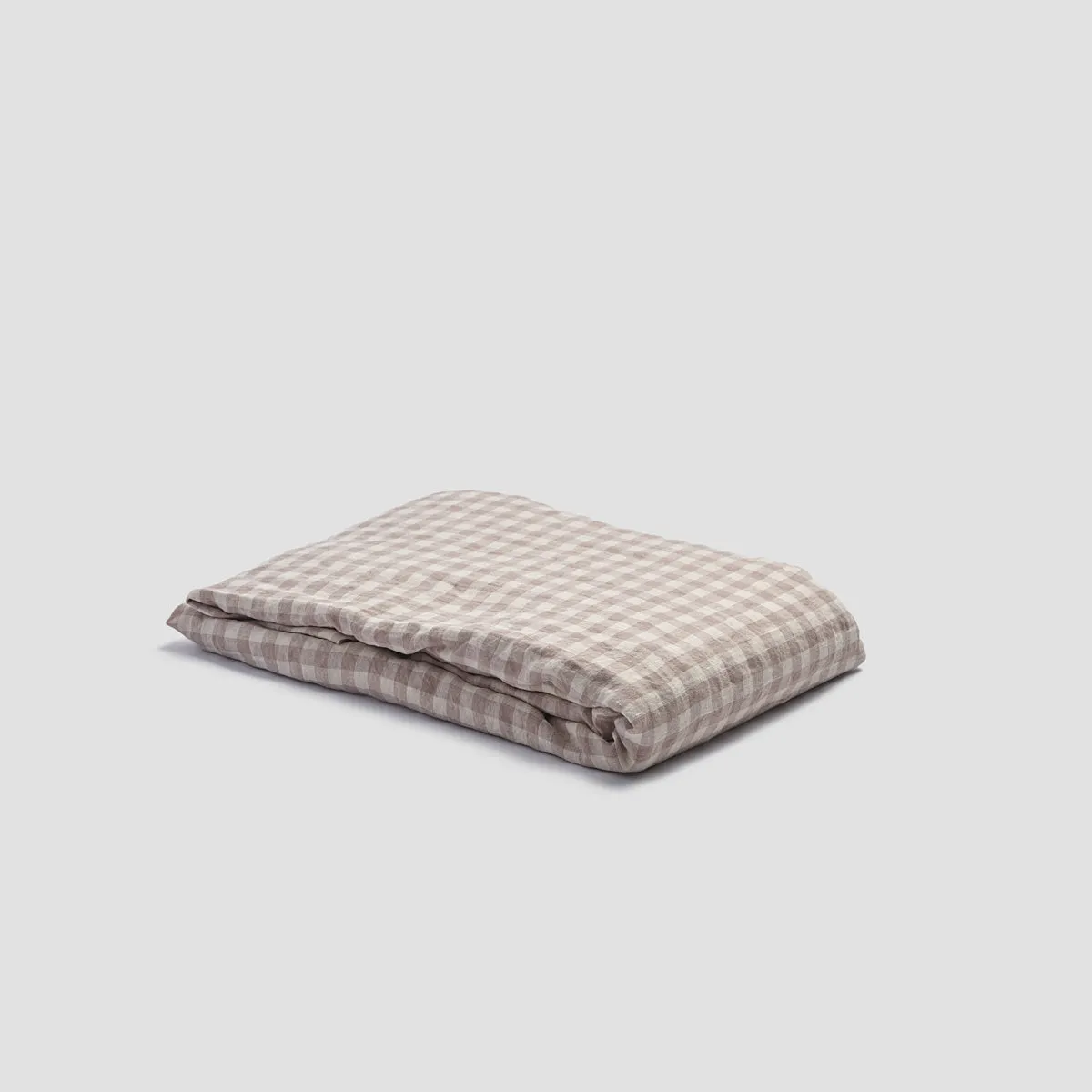 Mushroom Gingham 100% Linen Fitted Sheet