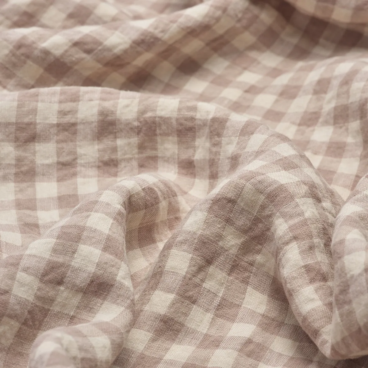 Mushroom Gingham 100% Linen Fitted Sheet