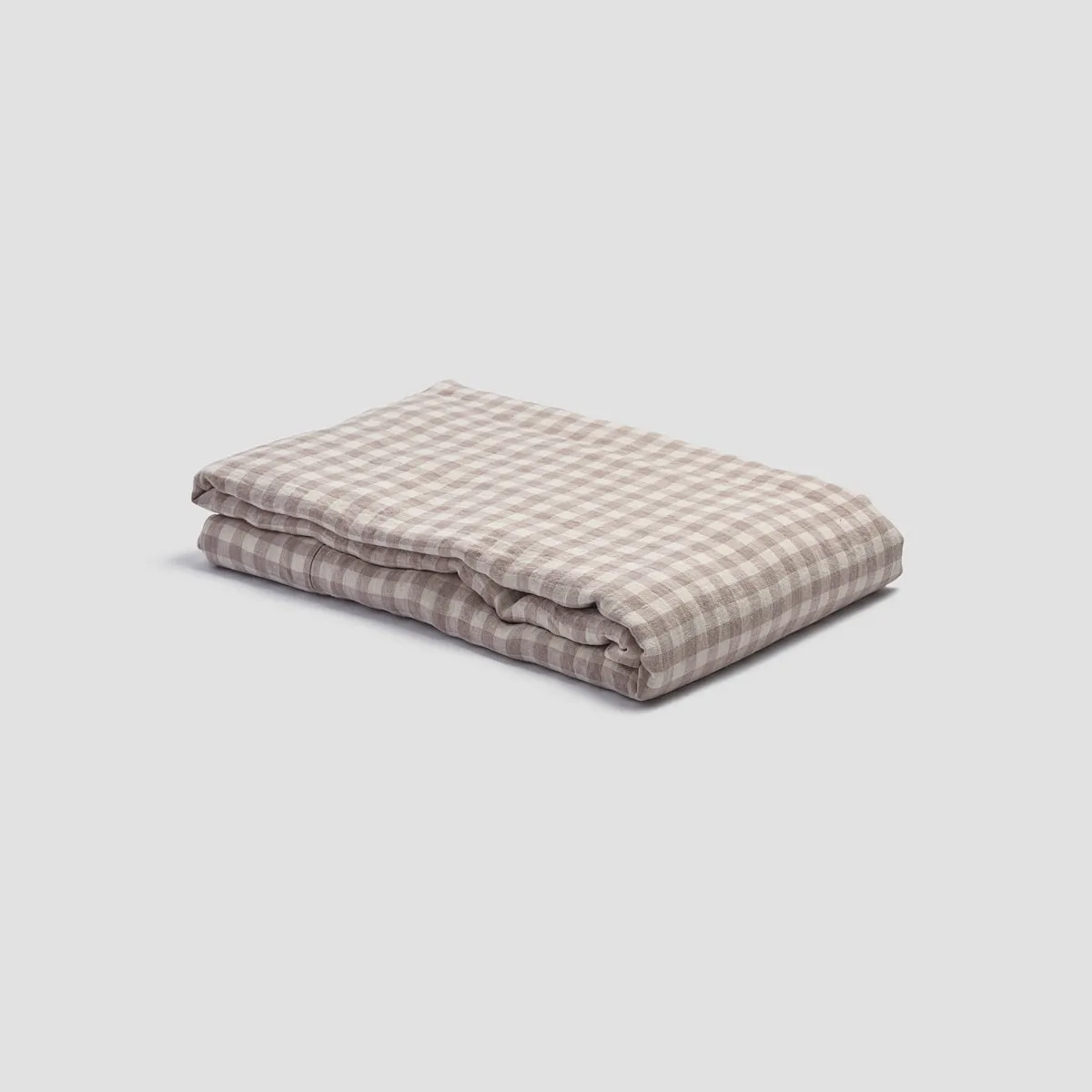 Mushroom Gingham 100% Linen Flat Sheet