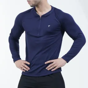 Navy Full Sleeve Quarter Zip Mesh Top