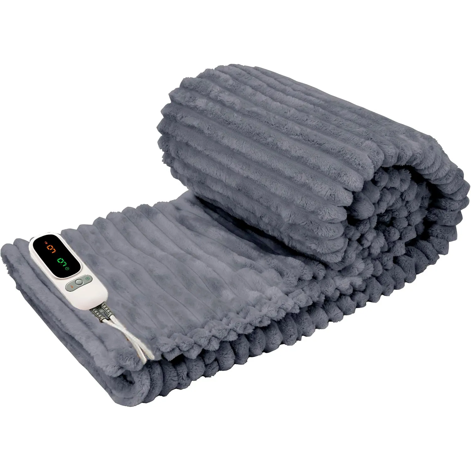 Neo Grey Electric Blanket Heated Fleece Overblanket Throw