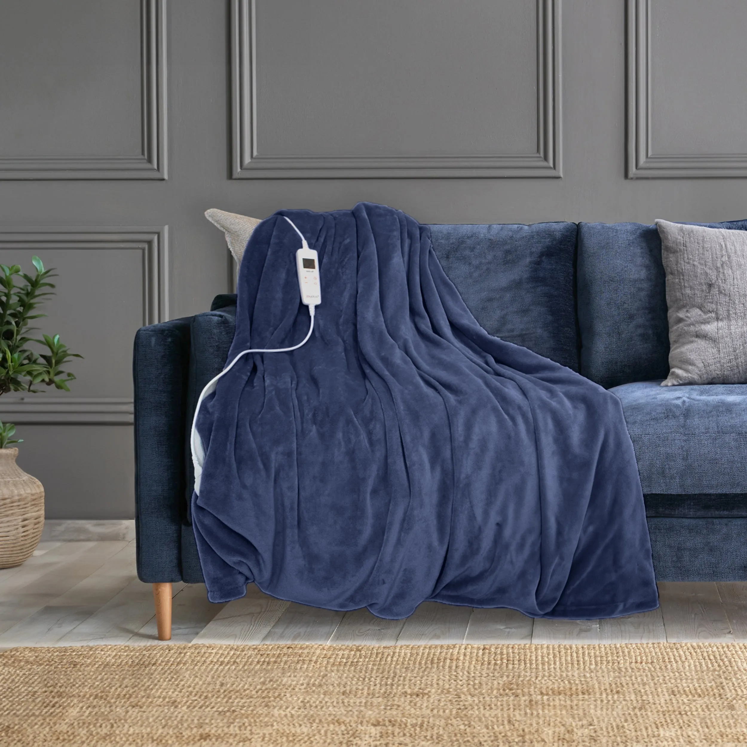 Neo Navy Electric Heated Throw Over Blanket - Reversible