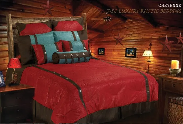 "Cheyenne Red" Tooled Faux Leather 5-Pc. Comforter Set Twin