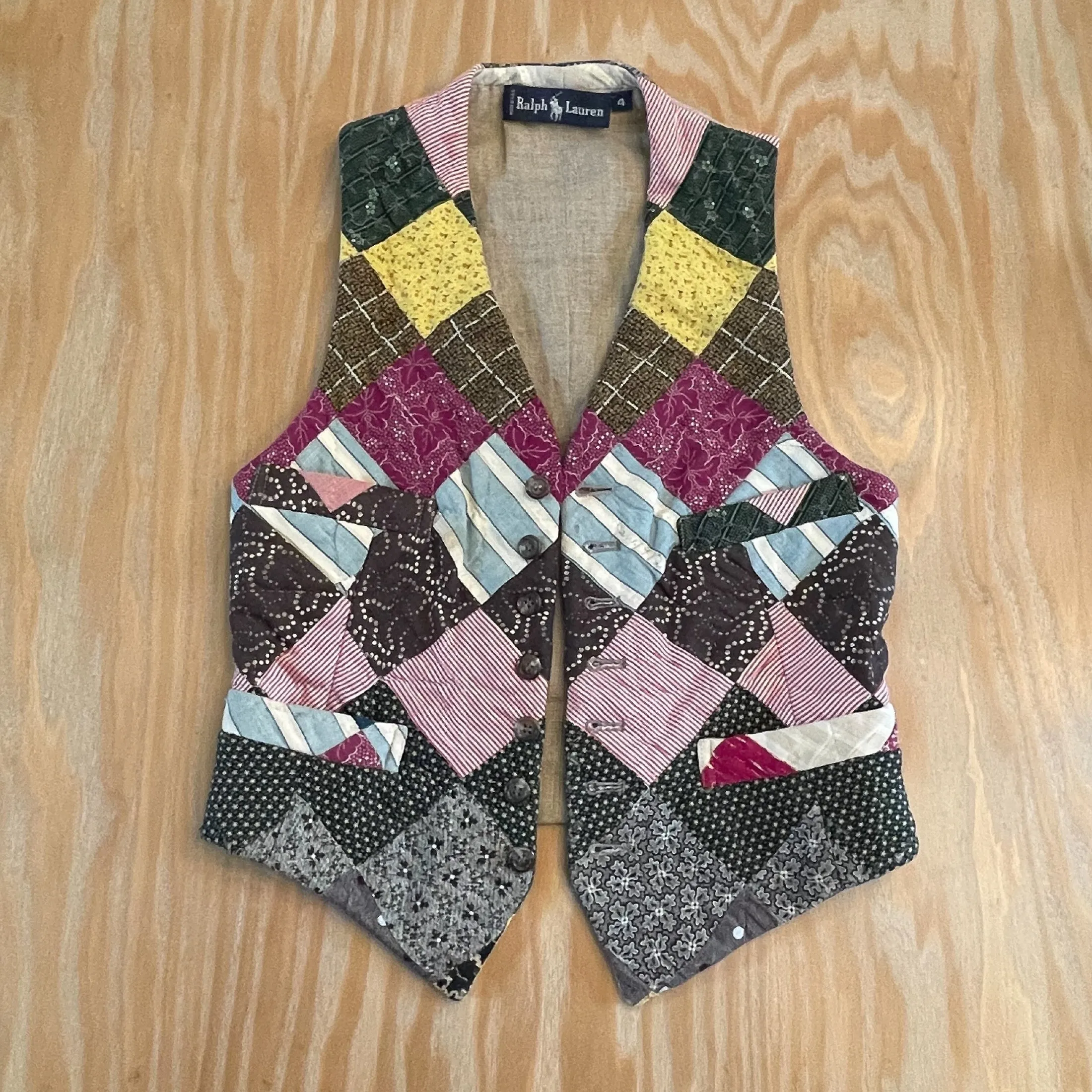 Ralph Lauren Vintage/Antique Patchwork Vest, OOAK Quilt Vest SZ 4/XS/S