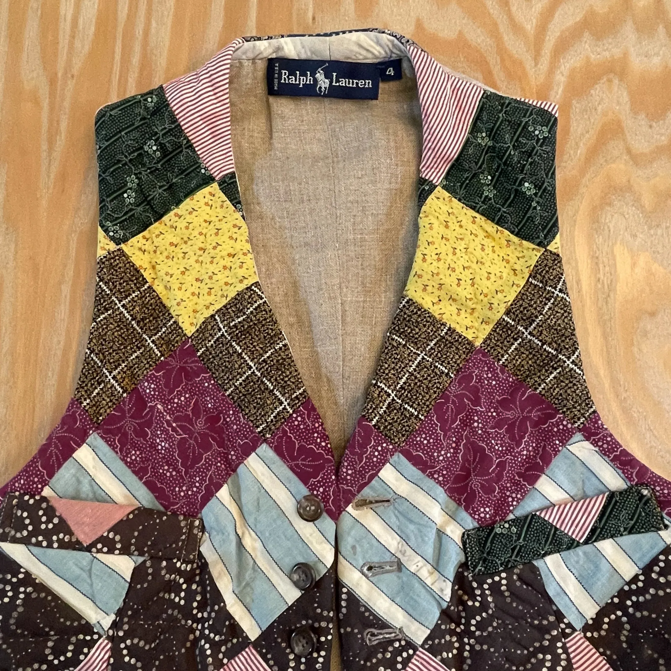 Ralph Lauren Vintage/Antique Patchwork Vest, OOAK Quilt Vest SZ 4/XS/S