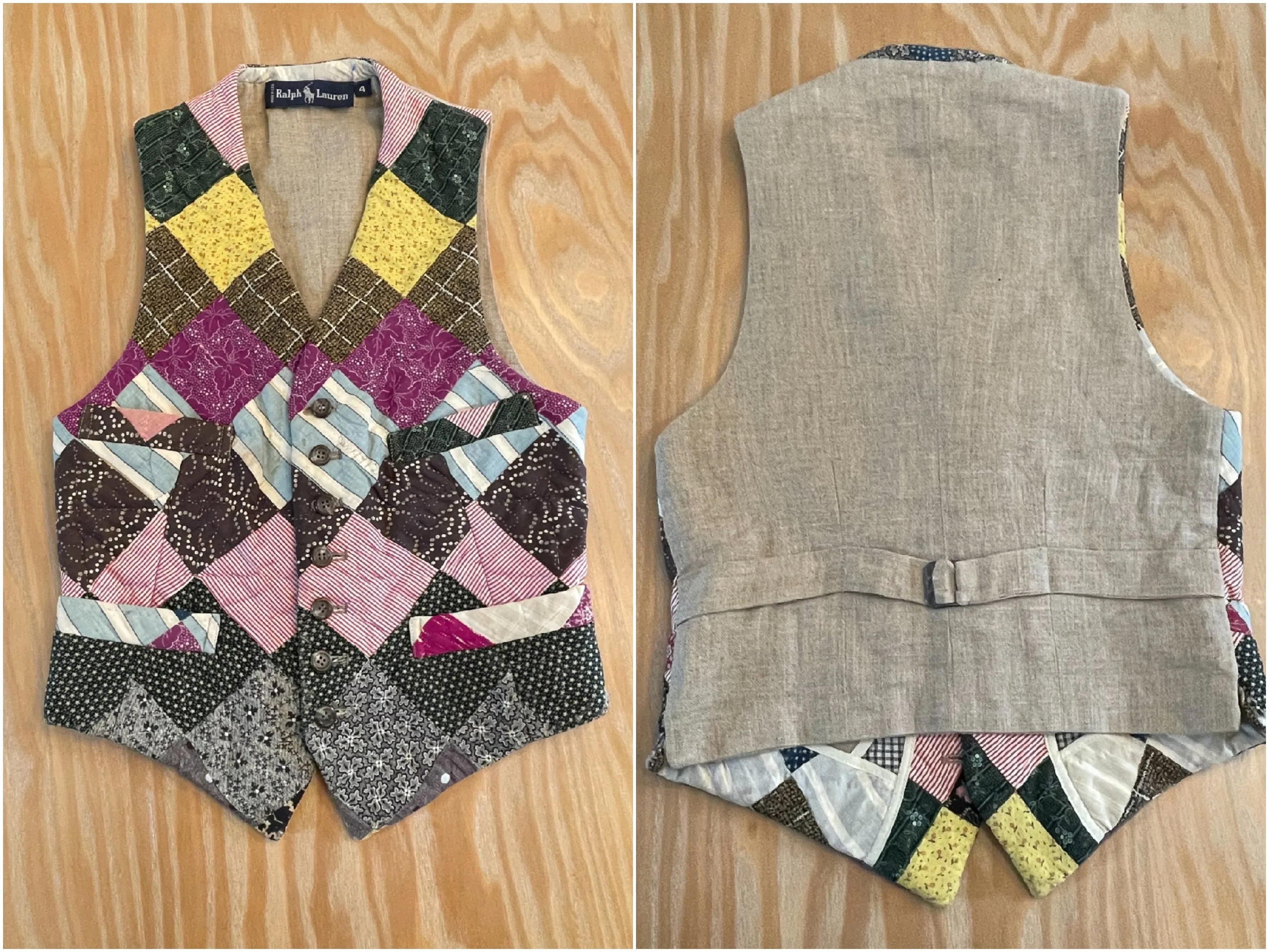 Ralph Lauren Vintage/Antique Patchwork Vest, OOAK Quilt Vest SZ 4/XS/S