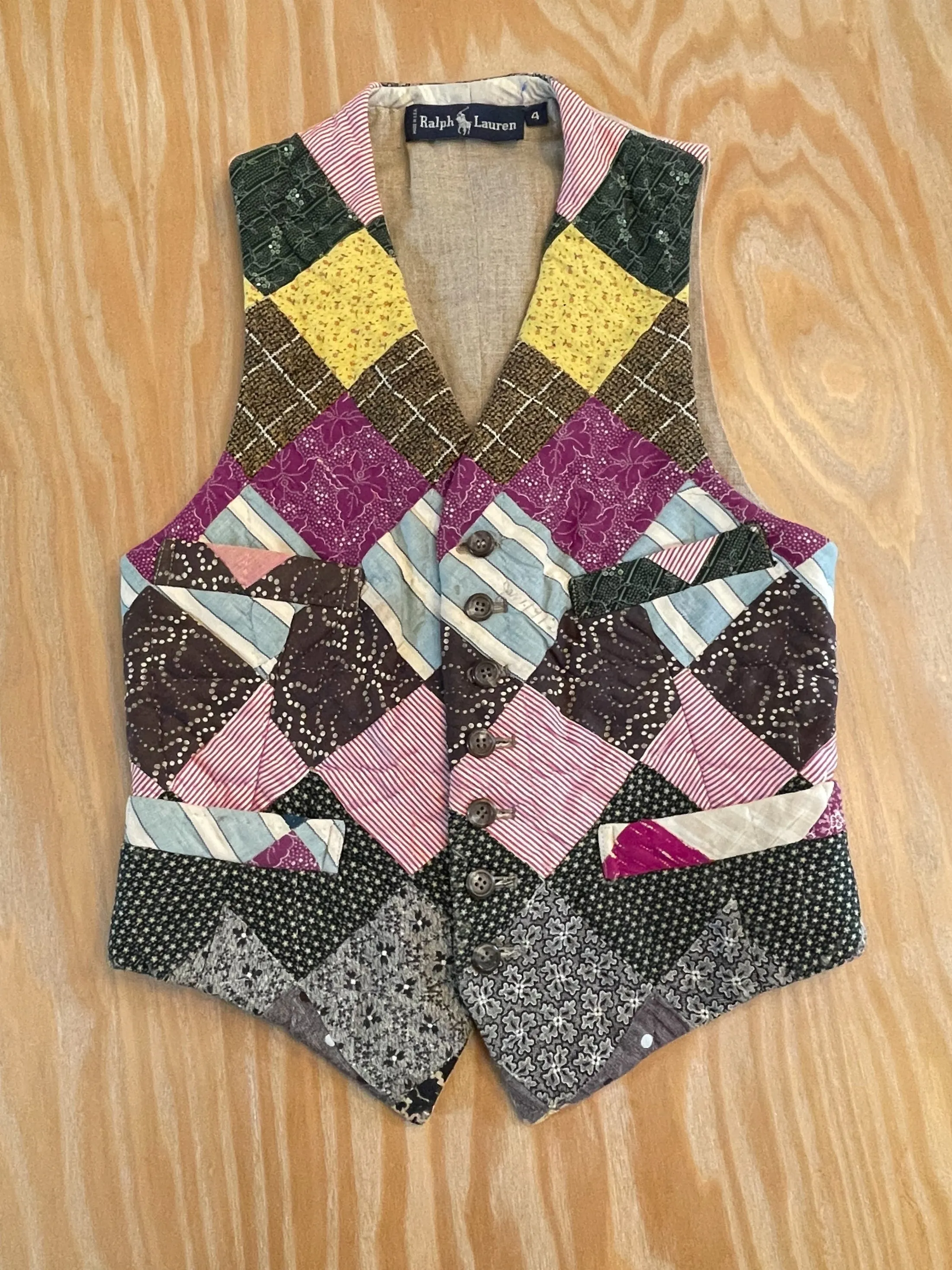 Ralph Lauren Vintage/Antique Patchwork Vest, OOAK Quilt Vest SZ 4/XS/S