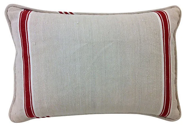 Red Striped Linen Pillow Cover