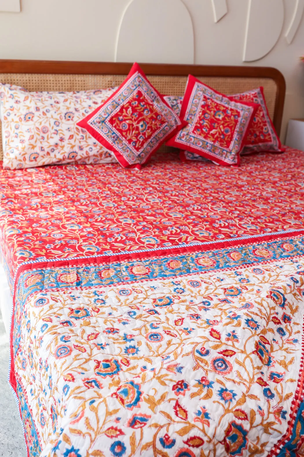 Royal Jaipur Harmony Hand Block Print Premium Bed Linen Set (6 Pieces)