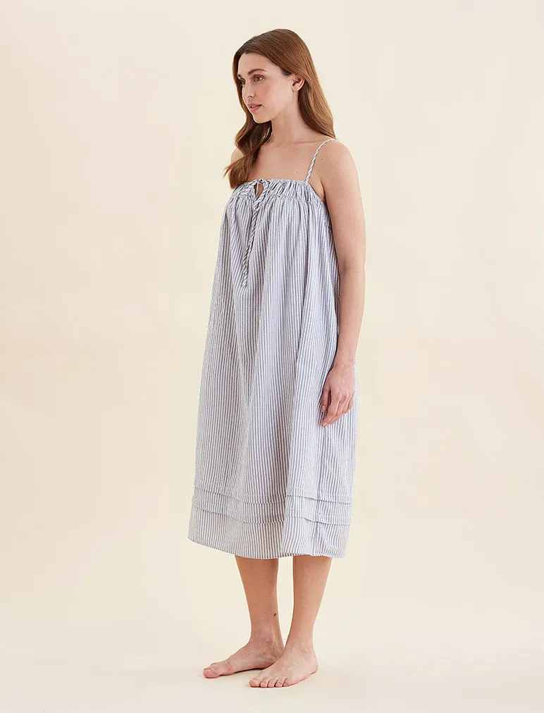 Sabine Seersucker Stripe Maxi Nightgown