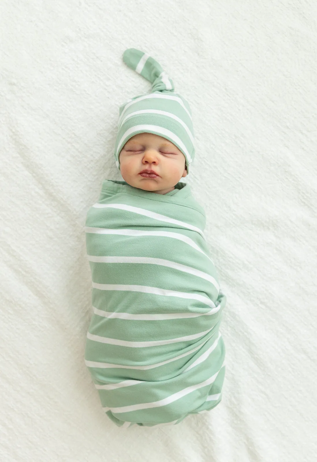 Sage Stripe Swaddle Blanket & Newborn Hat Set