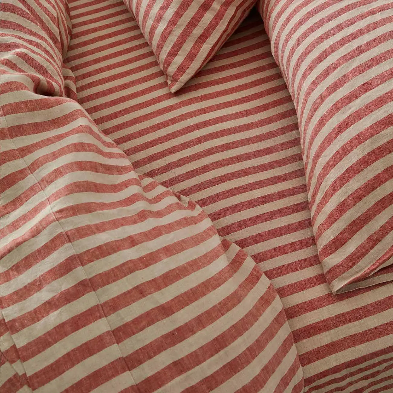 Sandstone Red Pembroke Stripe 100% Linen Fitted Sheet