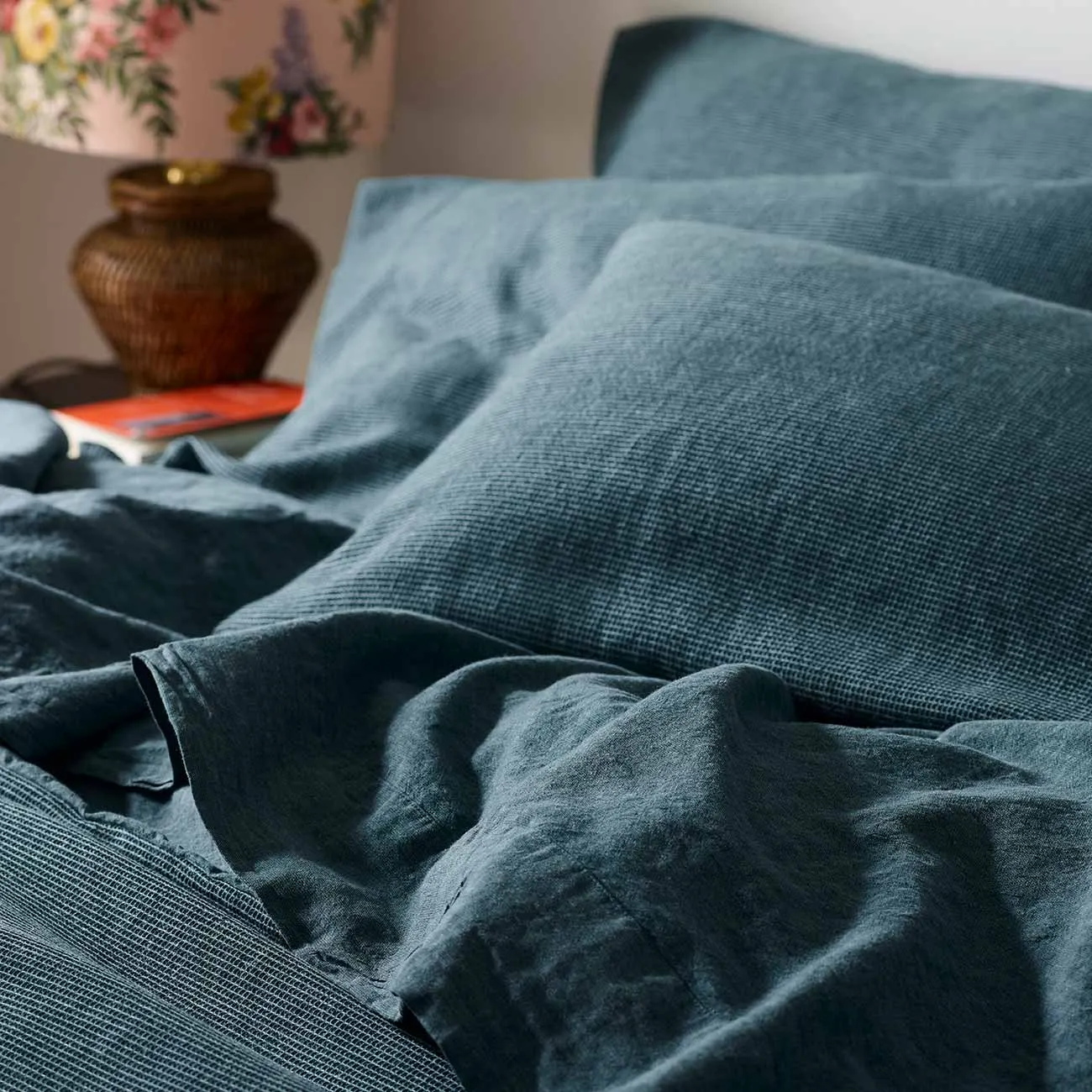 Teal Chambray Linen Blend Flat Sheet