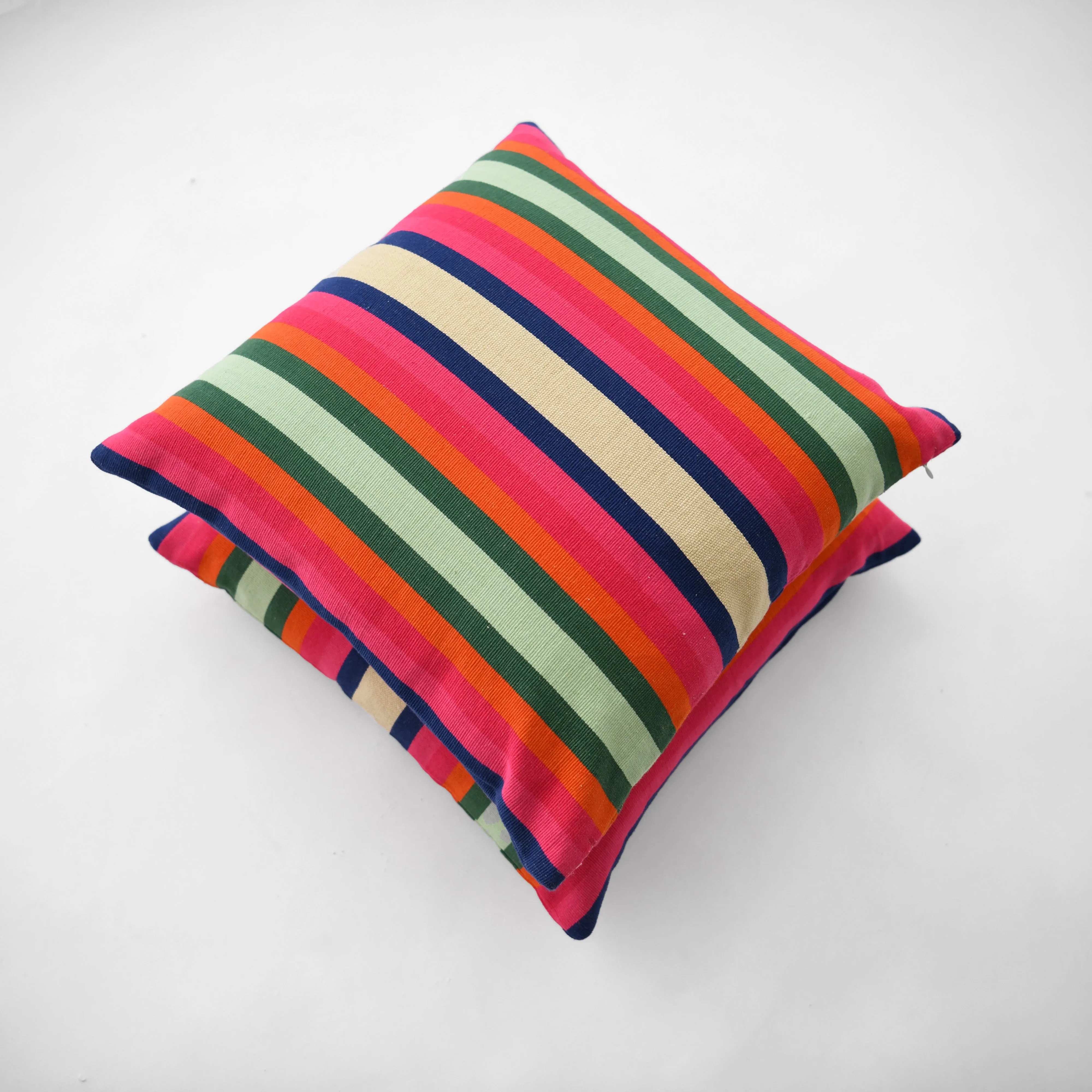 Turquoise Cotton Stripe Square Pillow 18"