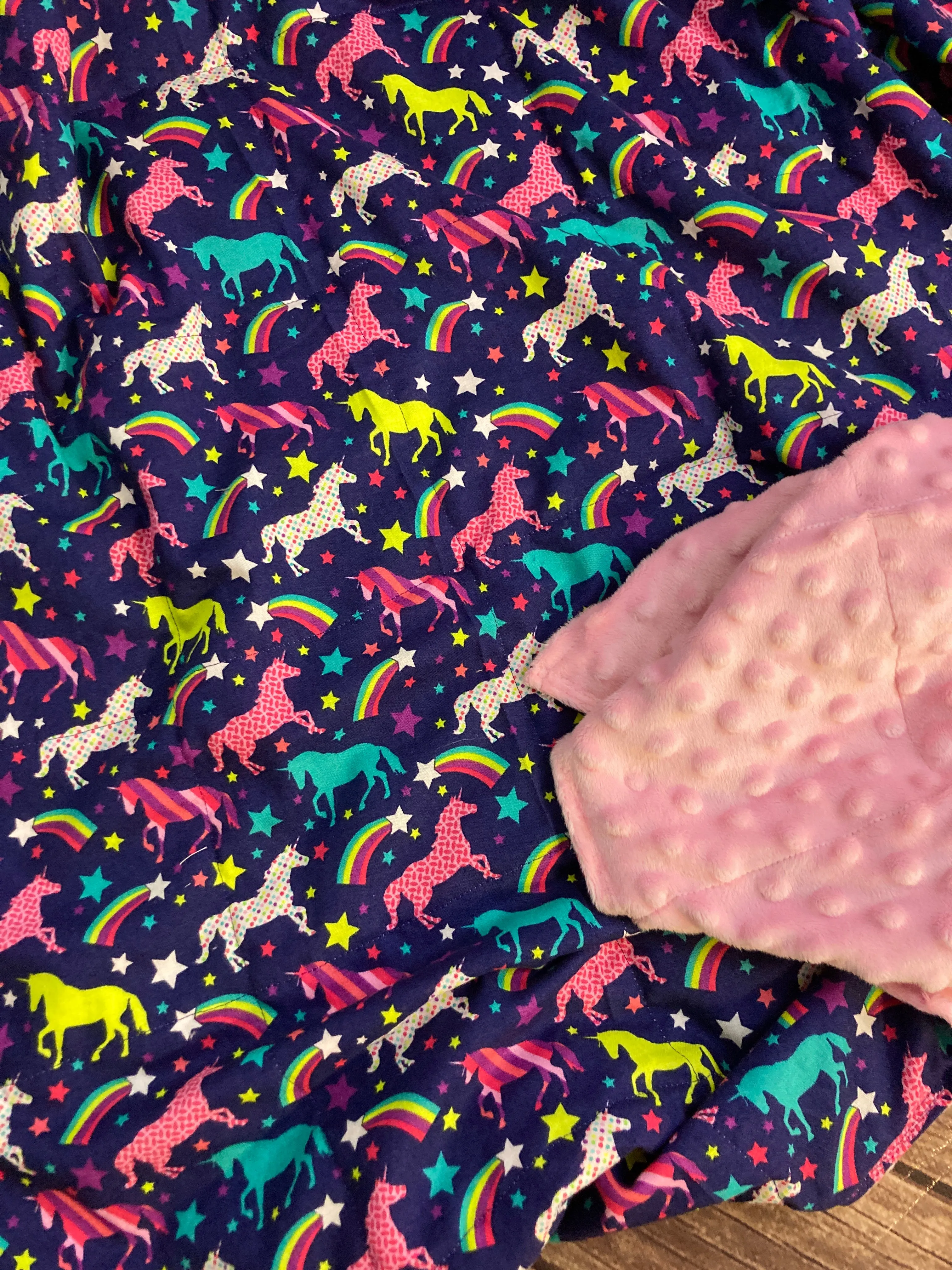 Unicorn and Rainbow Cotton Weighted Blanket or Lap Pad Cotton Fabric - Toddler, Child, Teen, Adult -Dot Minky - Anxiety, Sleep.