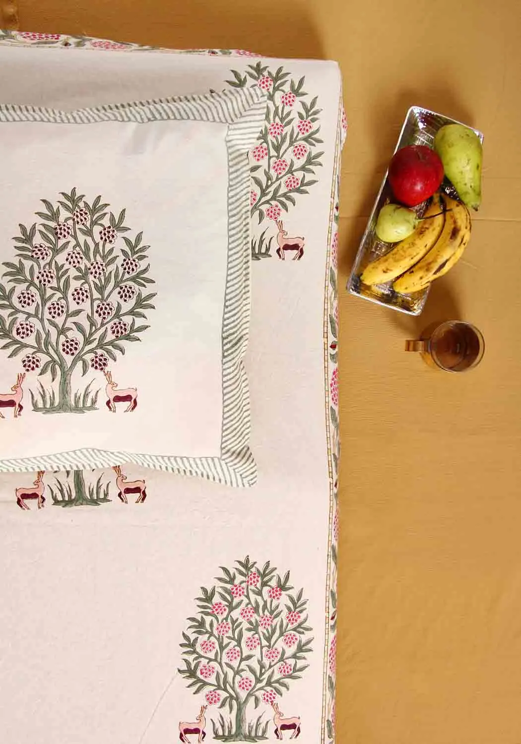 Velvo Orchard Premium Cotton Hand Block Print Bedsheet